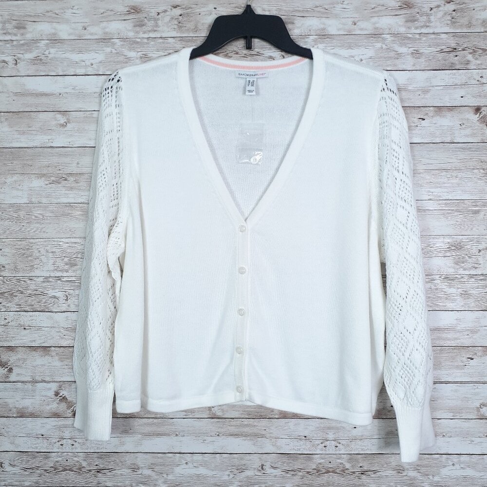 Isaac Mizrahi Womens Sweater Cardigan 2X Open Knit Puff Sleeve Button NWOT 425